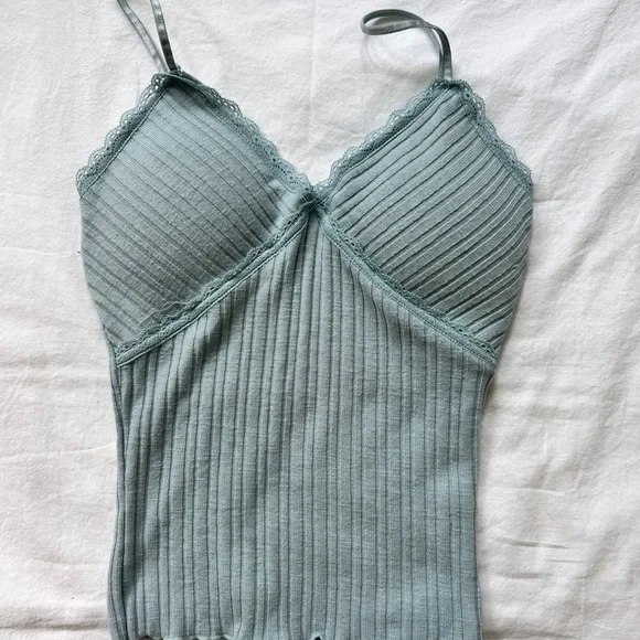 Black and Light Blue Ribbed Camisole Set - Picture 3 of 6